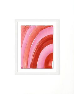 an abstract painting in pink and red with white frame