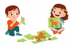 two children sitting on the floor playing with puzzles and one is holding an animal