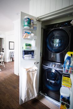 a washer and dryer in a small room