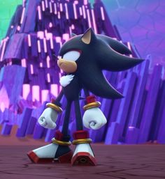 sonic the hedgehog is standing in front of a purple background