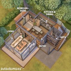 an aerial view of a house with all the rooms labeled in english and spanish language