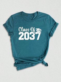 Introducing our vibrant and unique "Growing Up Class of 2037" T-shirt! ✨ Created to commemorate the journey from kindergarten to graduation, this shirt is the perfect way to cherish precious school memories and celebrate the remarkable achievements of your loved one. ✨ Crafted with high-quality materials, this School Memory Shirt is designed to provide exceptional comfort while beautifully showcasing the important milestones in your child's educational journey. It is a versatile piece that can b Short Sleeve Tops With Letter Print For Graduation Gift, Casual Short Sleeve T-shirt For Graduation Gift, Letter Print T-shirt For Graduation, Green Letter Print T-shirt For End Of School Year, Cotton T-shirt With Letter Print For Graduation Gift, Cotton Short Sleeve T-shirt As Graduation Gift, Fun T-shirt For College End Of School Year, Cotton T-shirt For College Events, End Of School Year, Graduation Gift Text Print T-shirt