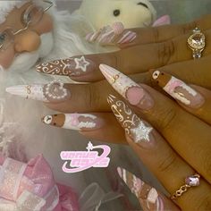 Christmas Junk Nails, Marie Antoinette Nails, Kawaii Christmas Nails, Hello Kitty Christmas Nails, Lime Nails, Gel Toe Nails, Punk Nails, Kawaii Christmas