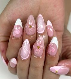 Pink Floral Nails, Rave Nails, Gel X Nails, X Nails, Beachy Nails, Spring Acrylic Nails, Floral Nail