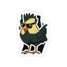 a sticker with a chicken wearing sunglasses