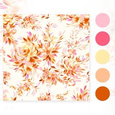 an image of a flower pattern with color swatches on the bottom right and left side