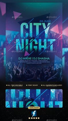 the city night flyer is shown in this image