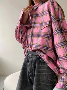 Elevate your autumn and winter wardrobe with the CozyRetro Women's Oversized Plaid Shirt. Made from a blend of Cotton and Polyester, this vintage-inspired shirt offers a cozy feel and enhanced durability. Add a touch of timeless and retro charm to any outfit with the CozyRetro Women's Oversized Plaid Shirt. Designed by Thekittenpark Oversized Plaid Shirts, Retro Inspired Fashion, Pink Plaid Shirt, Shirts Style, Loose Fabric, Long Sleeve Tops Casual, Loose Shirts, Plaid Fabric, Vintage Plaid