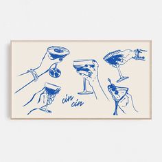 a blue and white poster with different types of cocktails