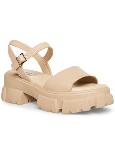 STEVE MADDEN Womens Beige 1" Platform Architectural Heel Strappy Lug Sole Tazia Round Toe Buckle Leather Slingback Sandal 9 M Steve Madden Black Sandals, Steve Madden Platform Sandals, Steve Madden Flats, Gladiator Sandals Heels, Steve Madden Sandals, Only Shoes, Leather Block Heels, Slingback Sandal, Block Heels Sandal