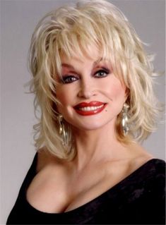 Dolly Parton Blond Mid-Length 100% Human Hair Wig Layered Women Natural Soft Wigs For Older Women, Dolly Parton Wigs, Short Human Hair Wigs, Remy Human Hair Wigs, 100 Human Hair Wigs, Human Hair Wig, Short Hair With Layers, Long Wigs, Real Human Hair