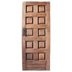 an old wooden door is open on a white background