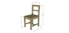 a wooden chair is shown with measurements for the seat and back side, as well as an