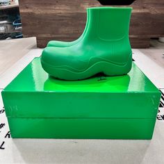 Brand New In Box With Dustbag. Bottega Veneta Rubber Puddle Ankle Boots 38 Grass. Grass Green Colorway. These Stunning Boots Are Crafted Of Green One-Piece Molded Biodegradable Rubber With Thick Rubber Soles. They Have A Cotton Lining And A 6" Shaft. Size 37 Eu Women. Msrp: $820. Made In Italy. Fb Ig Bensurbanbargain Bottega Boots, Green One Piece, Grass Green, Rubber Boots, Bottega Veneta, Bootie Boots, Dust Bag, Ankle Boots, One Piece