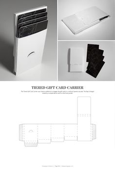 an image of a white card case with black paper on the front and inside, along with instructions for how to fold it