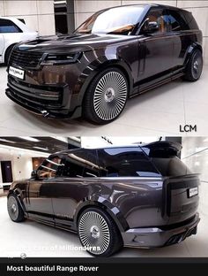 this is an image of a range rover in the showroom, and it has been modified