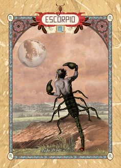 an image of a man with a scorpion on his back in front of the moon