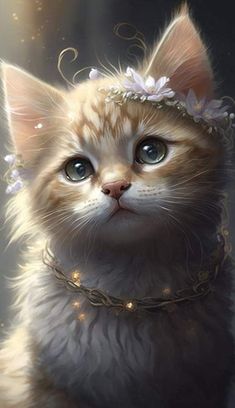 a painting of a kitten wearing a tiara