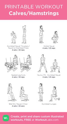 the printable workout guide for calves and hamstrings