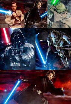 star wars collages with the characters in different stages of action, including darth vader and luke sky walker