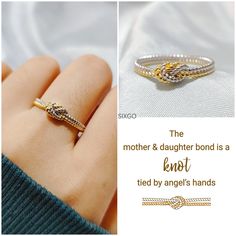 With a meaningful message card included, this Two Strand Knot Ring is a perfect gift for either mothers, daughters. It also serves as a reminder that the bond between you lasts forever. This ring is handcrafted by our artisans, so each piece is one-of-a-kind, making it a more personalized gift to surprise your loved one. CARD MESSAGE The mother & daughter bond is a knot tied by angel's hands SPECIFICATIONS Size: US 5-11 Metal: 925 Sterling Silver WHAT'S IN THE BOX 1*Mother Daughter Ring 1*Full-d Mom And Daughter Rings, Adjustable Meaningful Rings As Gift, Meaningful Adjustable Rings As Gift, Gold Rings For Mother's Day Birthday Gift, Handmade Adjustable Rings For Mother's Day, Adjustable Handmade Rings For Mother's Day, Infinity Rings As Gifts For Mother's Day, Infinity Rings For Mother's Day Gift, Adjustable Gold Rings For Birthday Gift