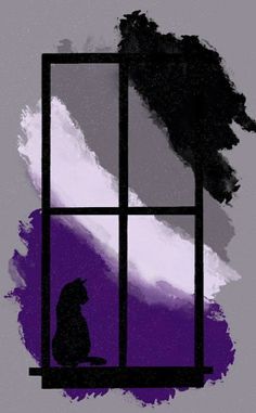 the silhouette of a person standing in front of a window with purple paint on it