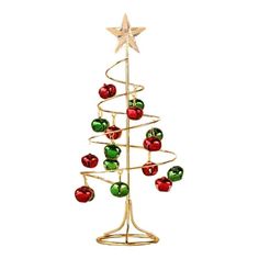 a christmas tree with ornaments on it and a star in the top right corner, against a white background