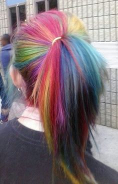 Rainbow Hair Inspiration, Rainbow Hair Dye Ideas, Rainbow Hair Streaks, Dyed Hair Rainbow, Hair Dye Rainbow, Colorful Hair, Multicolor Hair, Pastel Multicolor Hair