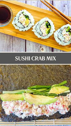 sushi crab mix with chopsticks on the side and an avocado