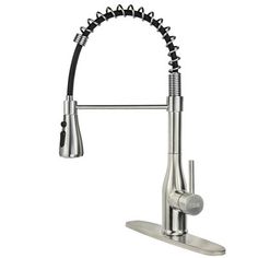 a kitchen sink faucet with an overflowing sprayer on the side