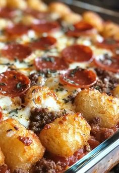 pepperoni and cheese pizza in a baking dish