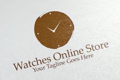 the logo for watches online store is brown and white with a clock on it's side