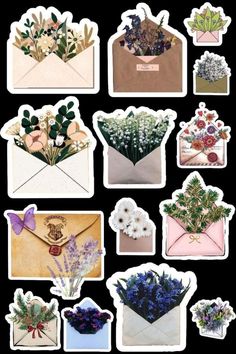 an envelope filled with lots of different flowers