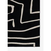 a black and white rug with lines on it