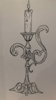 a drawing of a candle on a stand