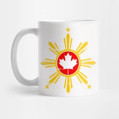 a white coffee mug with the canadian flag on it