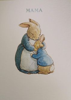 a watercolor drawing of a bunny hugging a rabbit