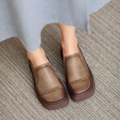 These loafers are designed in a timeless, minimal silhouette, so you'll be sure to wear them often. Made from soft leather, soft bottom that ensure all-day comfort. Wear yours with tailoring and denim alike. Color: Brown/KhakiMaterial: Top Cow Leather Lining: Genuine LeatherInsole: Genuine LeatherSole: RubberHeels: 3 cm/1.18" Weight:Fit: Medium to Wide, Runs Normal.Origin: Made in China Production Time: About 5-7 days (Any exceptional case will email you, Please pay attention to your email left) Casual Beige Slip-on Oxfords, Casual Slip-on Oxfords With Flat Heel, Beige Slip-on Casual Leather Shoes, Casual Leather Low-top Platform Loafers, Casual Beige Slip-on Leather Shoes, Beige Platform Loafers With Rubber Sole Casual, Beige Casual Platform Loafers With Rubber Sole, Casual Round Toe Loafers For Office, Office Leather Slip-on Shoes With Stitched Sole