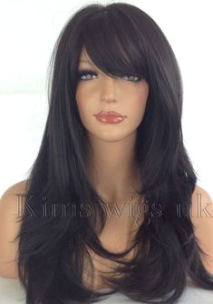 FULL LONG WOMENS LADIES FASHION HAIR WIG  BLACK/DARK BROWN HEAT RESISTANT UK V Shaped Haircut, How To Grow Natural Hair, Long Hair Cuts, Layered Hair, Hair Dos, Long Black, Balayage Hair, Hair Day, Dark Hair