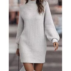 Season:Winter,Fall,Autumn; Fabric:Polyester; Sleeve Length:Long Sleeve; Look After Me:Machine wash; Gender:Women's; Style:Active,Knitwear,Fashion,Streetwear; Elasticity:Micro-elastic; Occasion:Date,Vacation,Daily,Going out,Weekend; Fit Type:Loose Fit; Dresses Type:Casual Dress,Winter Dress,Plain Dress,Jumper Dress,Sweater Dress; Design:Ribbed; Neckline:Turtleneck; Listing Date:09/06/2023; 2024 Trends:2023; Bust:; Length:; Sleeve:; Fit US Size:; Fit UK Size:; Fit EU Size:; Dress Length Type:Mini Western White Sweater Dress, Christmas Sweater Dress White, Fuzzy White Sweater Dress, High Neck Sweater Dress, Knitted Winter Dress, Lantern Sleeve Sweater, 2024 Outfits, Chique Outfits, Outfit Chic