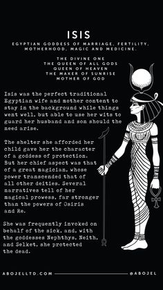 an image of the egyptian god in black and white, with text describing its meaning