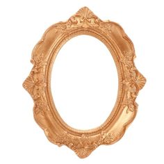 an oval gold frame with ornate designs on the edges and sides, set against a white background