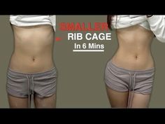 a woman's stomach before and after her tummy surgery with the words smaller rib cage in 6 mins