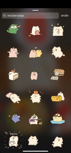 an iphone screen with many different stickers on the back and side of it, including cats