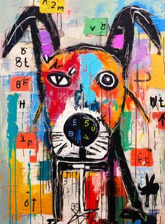 a painting of a dog with numbers on it