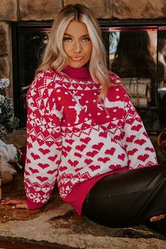 Increase the style and warmth of your wardrobe with the Fiery Red Merry Christmas Reindeer Heart Pattern High Neck Sweater. Embrace the holiday spirit with a festive reindeer and heart pattern, while the high neck design offers extra warmth and a trendy aesthetic for the winter months. Crafted from soft and cozy materials, this sweater ensures comfortable wear all day long and a flawless fit. ***PLEASE NOTE*** Shipping / Processing on this item: o Processing can take up to 3-4 days. o Shipping c High Neck Designs, Turtleneck Long Sleeve, High Neck Sweater, Holiday Wardrobe, Fiery Red, Pattern Sweater, Heart Pattern, Winter Months, Christmas Reindeer