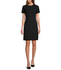 From Antonio Melani&#x2C; this dress features:Stretch woven fabricationSheath silhouettecrew necklineShort sleevesCenter back concealed zipper closureApprox. 38.5" lengthPolyester/wool/elastaneDry cleanImported. Fitted Crew Neck Mini Dress For Work, Elegant Crew Neck Dress For Work, Fitted Short Sleeve Crew Neck Dress, Fitted Crew Neck Short Sleeve Dress, Classic Short Sleeve Bodycon Dress, Formal Short Sleeve Shift Mini Dress, Sheath Short Sleeve Dress For Work, Casual Wedding Guest Dresses, Short Bodycon Dress