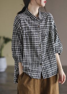 linen tops, casual plus size cotton blouses, women linen shirts and oversize long sleeved cotton shirt are included in this collection Linen Tops Women Blouses, Cotton Tunic Tops, Khaki Shirt, Linen Top Women, Straight Clothes, Fall Blouse, Diy Jacket, Half Shirts, Half Sleeve Tops