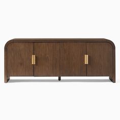 the sideboard is made out of wood and has two brass handles on each side