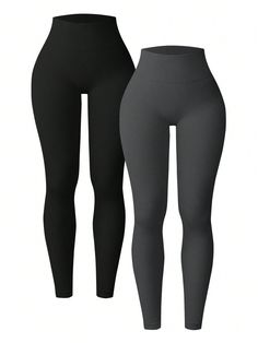 Multicolor  Collar  Tela Liso Normal Embellished Elástico Alto Cheap Trendy Full-length Leggings, Sleek Black Full-length Leggings, Black Compressive Leggings, Black Non-stretch Sporty Leggings, Black Leggings Women, Black Full-length Leggings With Elastic Waistband, Dark Grey Leggings, Thick Leggings, Trashy Outfits